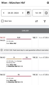 ÖBB app on smartphone