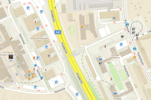 Mapa dotčeného území Technologický park před výškovou budovou VUT