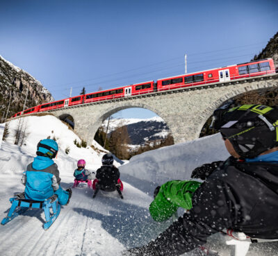 Sáňkování v rámci Rhétské dráhy, zdroj archiv Rhétské dráhy