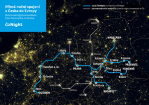 Mapa nočních spojení ČD v roce 2026