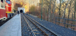 Abtova ozubnice ve výhybně Dolní Polubný