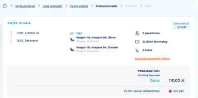 Nákup jízdenky s ukázkou bodů, které dostanete